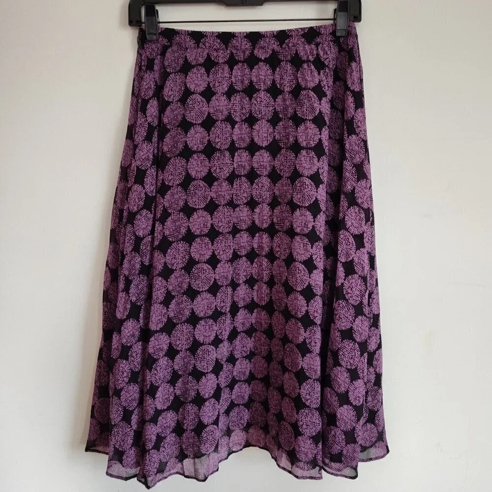 Ladies SZ 0 Halogen Black/Purple Polka-Dot Skirt - Picture 3 of 4